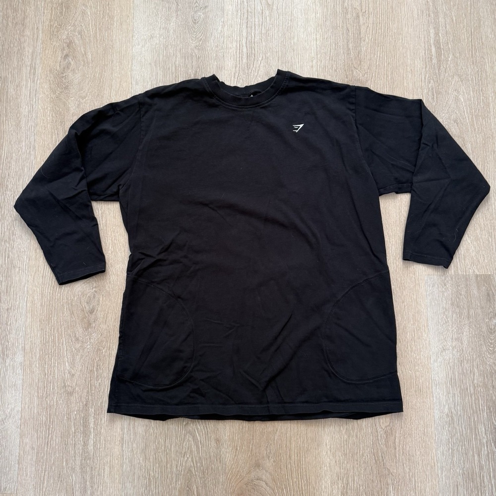 Gymshark Long Sleeve Black Athletic Workout Women's XXL Oversized Pocket‎ Shirt